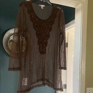 Krazy Kat Sheer Brown Lace Blouse